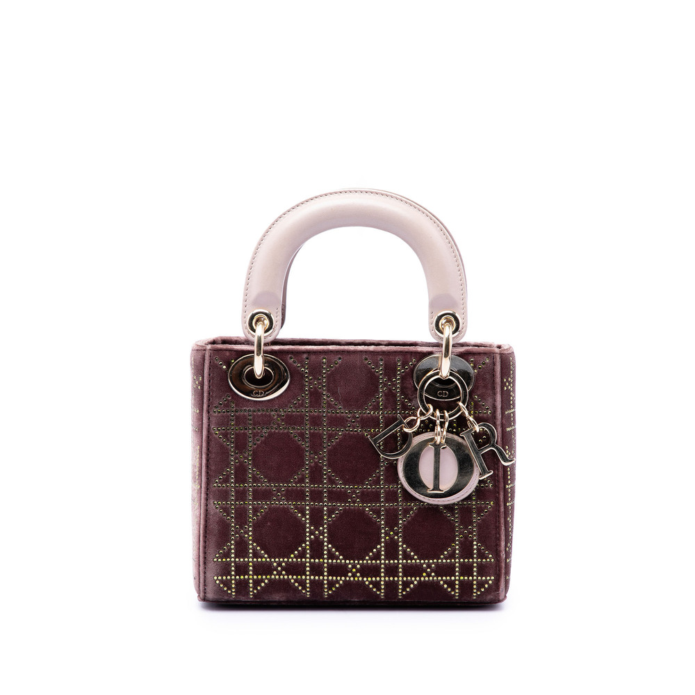 Pre-Loved Dior Mini Bicolor Velvet Cannage Strass Embellished Lady Dior